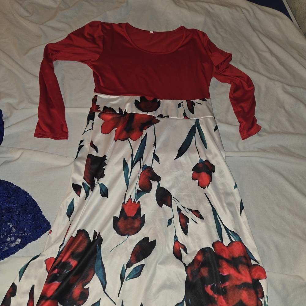 Floral Red and White Kids Casual Dress